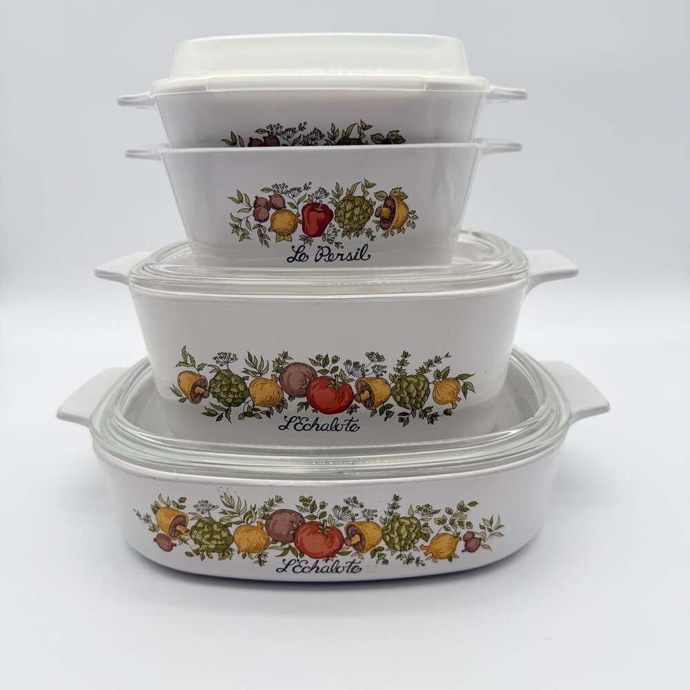 Vintage CorningWare Spice O’ Life Casserole Dish Set Lids Le Persil L’Echalote